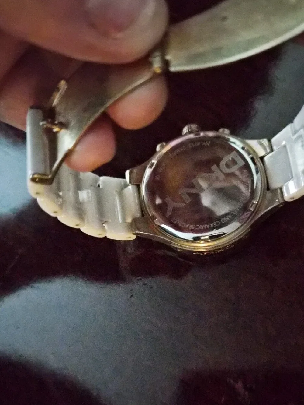 DKNY White Ceramic Chronograph Watch with Gold Accents